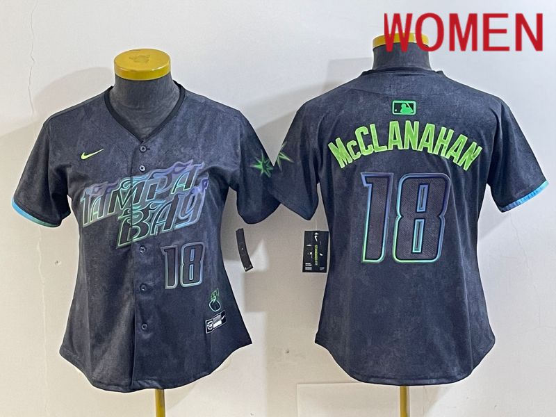 Women Tampa Bay Rays #18 Mcclanahan Black City Edition 2024 Nike MLB Jersey style 2->youth mlb jersey->Youth Jersey